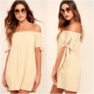 LULU’S Al Fresco Evenings Beige Mini Dress